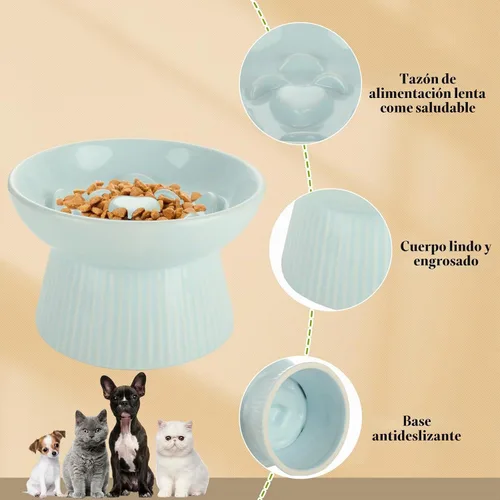 Vista 4 de ABuff Paquete de 2 comederos lentos elevados para gatos, plato elevado de alimentación lenta para gatos y perros pequeños, cuenco de cerámica