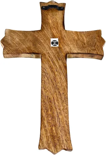 Vista 5 de EARTHLY HOME Crucifijo de pared de madera hecho a mano con tallas a mano para regalos de bautismo, adorno colgante para decoración de pared e