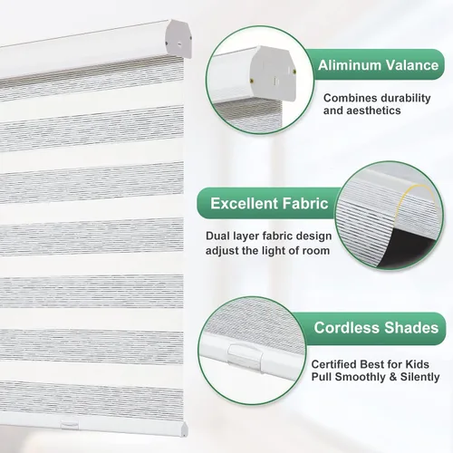 Vista 3 de Tonature Zebra - Persianas enrollables sin cordones para puerta de patio, con control de luz para día y noche, fáciles de instalar, color blanco