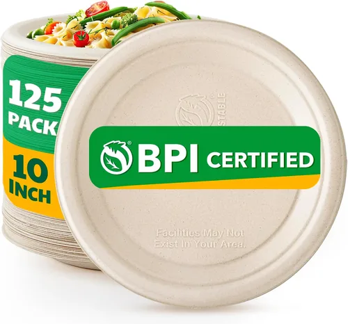 Vista 12 de 125 unidades de platos de papel compostables, platos desechables resistentes de 6 pulgadas por bagazo biodegradable, platos de postre a granel