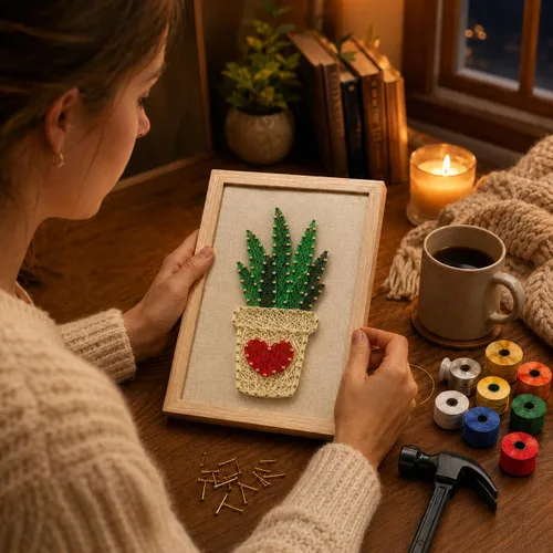 Vista 5 de RM Studio - Set de arte con hilos DIY con todos los accesorios y marco para niños, estudiantes, adultos principiantes, decoración hecha a mano, Aloe
