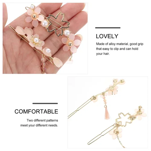 Vista 3 de 2 pinzas para el pelo con perlas dulces, alfileres de aleación para el cabello, pasadores para mujeres, niñas y adolescentes
