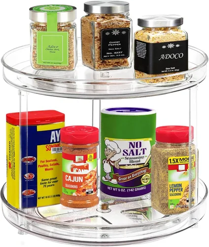 Vista 2 de Organizador Lazy Susan de 2 niveles para baño, organizador de maquillaje giratorio de 360 grados de 9.25 pulgadas transparente para tocador