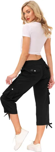Vista 6 de MoFiz Pantalones de senderismo para mujer ligeros de secado rápido para exteriores atléticos viajes casuales holgados cómodos bonitos bolsillos Caqui
