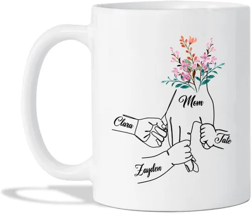 Vista 24 de Taza de café con nombre personalizado "Best Mom Ever", regalos para cumpleaños, regalos de niños, taza de café floral personalizada, regalo