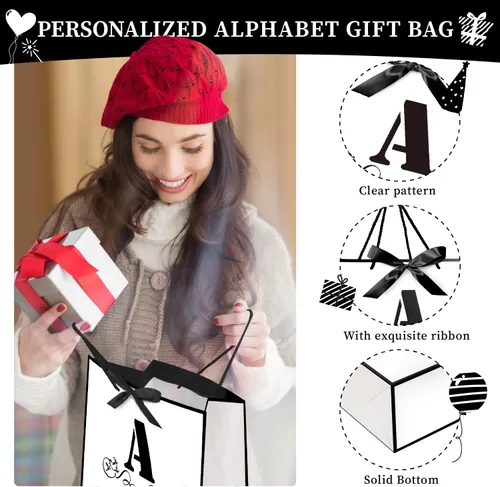Vista 5 de ysmile Bolsa de regalo de letras con papel de envoltura para hombres, mujeres, niños y niñas, bolsa de papel grande de 16 pulgadas, color blanco