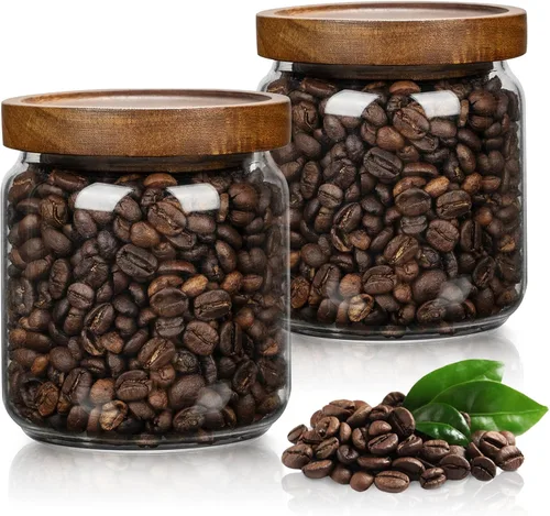 Vista 12 de 1 tarro de almacenamiento de vidrio con tapas herméticas, recipiente de café de 54 onzas líquidas (54.1 fl oz) con tapa de madera, recipiente