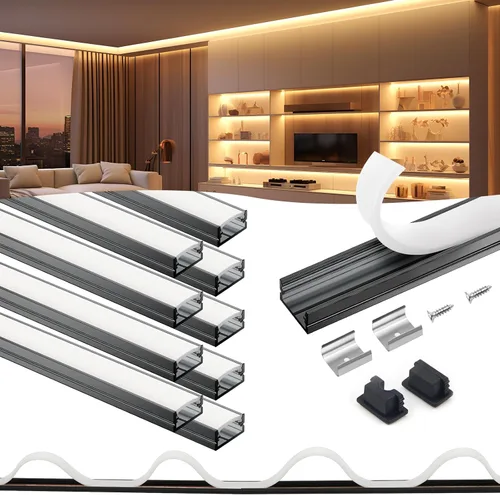 Vista 9 de VST Paquete de 6 canales LED de 1 pie, canal difusor LED en forma de U, sistema de canales de aluminio LED con cubierta lechosa, tapas de extremo