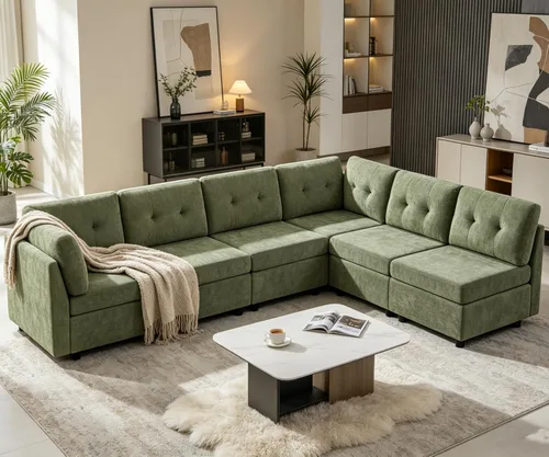 Vista 17 de VANOMi - Sofás seccionales de 6 plazas para sala de estar, sofá modular convertible de 118" en forma de nube, cómodos sofás de chenilla y sofás