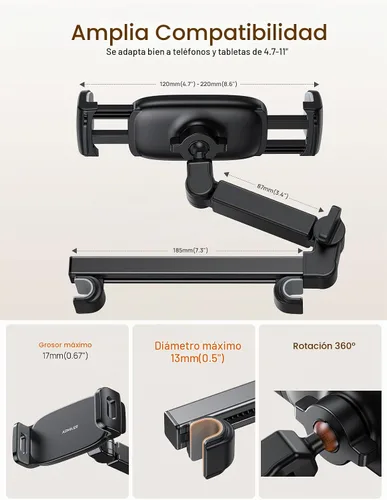 Vista 6 de Aomiker Soporte para iPad reposacabezas de automóvil – [Brazo extensible] Soporte ajustable para tablet 2025 para asiento trasero del automóvil Negro