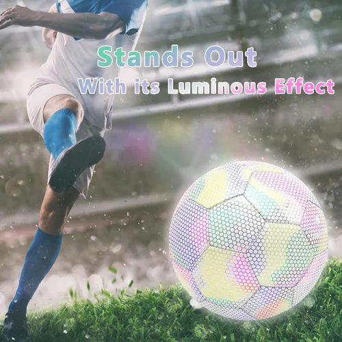 Vista 4 de Balón de fútbol reflectante con bomba, brillante tamaño 5 para niñas, pelota de fútbol de entrenamiento para jóvenes y adultos