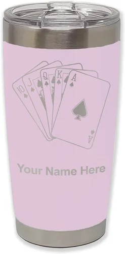 Vista 22 de LaserGram Vaso aislado al vacío de 20 onzas, tarjetas de póquer Royal Flush con grabado personalizado incluido (negro)