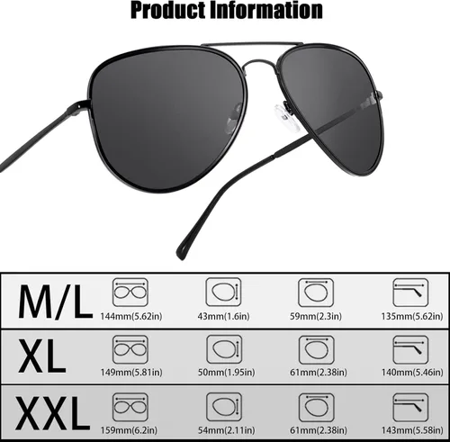 Vista 2 de MAXJULI Gafas de sol polarizadas de aviador para cabezas grandes, hombres y mujeres 8123