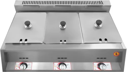 Vista 7 de Calentador de alimentos comercial, freidora de gas para encimera, calentador de sopa de alimentos, mesa de vapor con tapas para fiestas, catering