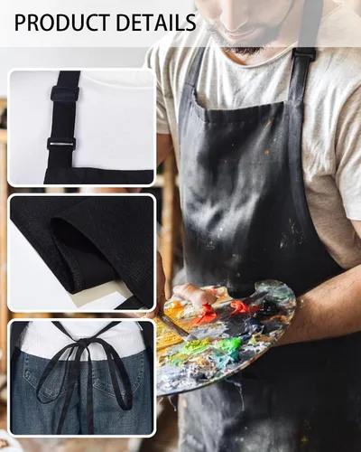 Vista 4 de Xeoxarel Delantal de chef para hombres y mujeres, 31 x 27 pulgadas, grande con lazos de cintura de 36 pulgadas, 2 bolsillos, delantales de cocina