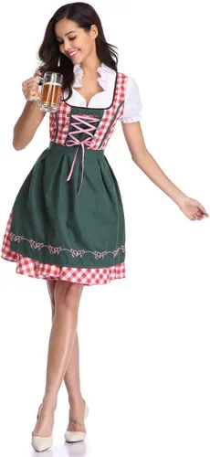 Vista 5 de Quenny Disfraz de camarero de Oktoberfest, disfraz de sirvienta de cosplay de Halloween, 2 piezas.