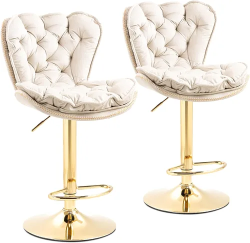 Vista 10 de Deolme Taburetes de bar giratorios de terciopelo negro, juego de 2 sillas de bar modernas ajustables de altura de mostrador, taburetes de bar