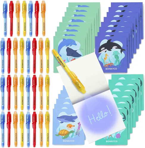Vista 10 de BONNYCO Paquete de bolígrafo y cuaderno de tinta invisible, 16 recuerdos de fiesta espacial. Recuerdos de fiesta temática espacial para niños