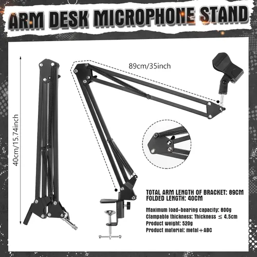 Vista 4 de Leinuosen Soporte de micrófono de escritorio con brazo de micrófono Boom con abrazadera de montaje de tornillo de 3/8 pulgadas, adaptador