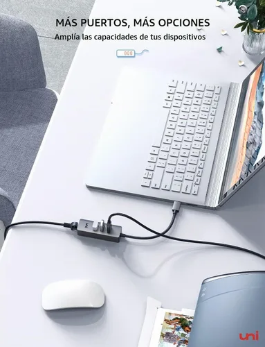 Vista 10 de uni Adaptador USB-C a Ethernet, HUB USB C Ethernet 1Gbps con USB 3.0 4EN1, [Compatible con Thunderbolt 4/3] Adaptador de red USB C para MacBook Gris