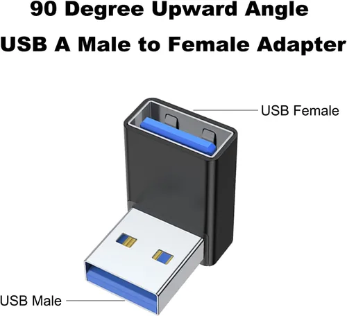 Vista 2 de AreMe Adaptador USB 3.0 de 90 Grados Paquete de 2, Convertidor Extensor USB A Macho a Hembra de Ángulo Hacia Arriba para PC, Laptop, Cargador USB A