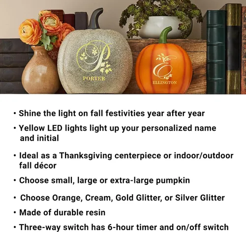 Vista 4 de Let's Make Memories - Lámpara de calabaza con nombre - Adorno de otoño - Calabaza luminosa de uso interior/exterior - Nombre e iniciales