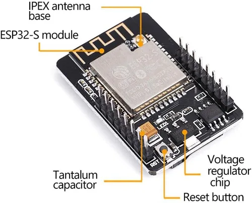 Vista 3 de ESP32-CAM - Placa Bluetooth WiFi USB a puerto serie CH340G con cámara OV2640 de 2MP + placa base