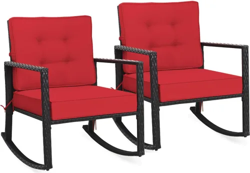 Vista 11 de Tangkula Mecedora de Mimbre, Silla Mecedora Deslizante de Ratán para Exteriores con Marco de Acero Resistente, Asiento de Muebles de Mimbre