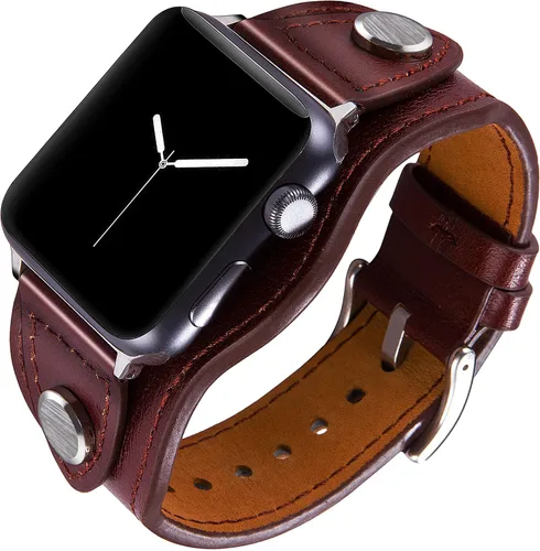 Vista 7 de Brazalete de cuero compatible con Apple Watch Band iWatch Series 8 7 6 5 4 3 2 1 SE Ultra de 1.496 in, 1.575 in, 1.614 in, 1.732 in, 1.654 in, 1.772