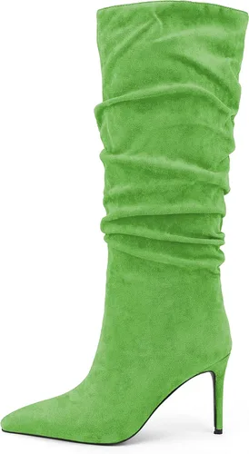 Vista 23 de Zamikoo Botas holgadas de tacón alto para mujer, botas de tacón de aguja altas hasta la rodilla, puntera puntiaguda, elásticas, botas altas de meter