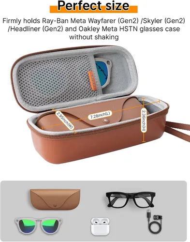 Vista 2 de Funda rígida de transporte para Ray-Ban Meta WayfarerSkylerHeadliner y Gen 2 y Oakley Meta HSTN Smart Glasses Funda de carga para gafas de sol