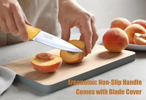 Vista 5 de Cuchillo de pelar de 4 pulgadas, juego de 4 cuchillos de pelar de frutas con funda de protección, pequeño cuchillo de pelado y corte afilado