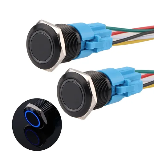 Vista 20 de Interruptor de botón con cierre de 0.630 in, anillo 3A, LED, 12V-24V, interruptor de botón de metal negro, carcasa de aluminio autobloqueante