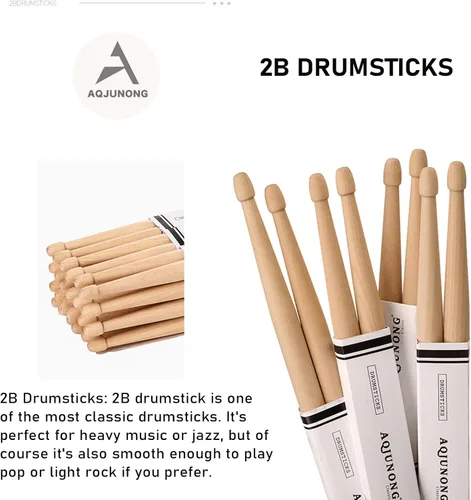 Vista 3 de Baquetas clásicas de madera de arce 2B, 12 pares Lightweight Maple Wood with Oval Tip, the Oversize Design That Produces a Louder Sound When