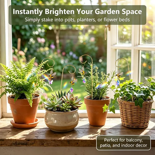 Vista 5 de HDCRYSTALGIFTS 4 atrapasoles de cristal de abejorro con enrejado pequeño para plantas en maceta, accesorios de enrejado para plantas