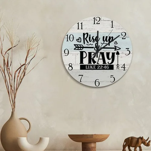 Vista 5 de Scripture - Reloj de pared de madera de 15 pulgadas, funciona con pilas, reloj silencioso de elevación y oración, arte de pared de fe religiosa