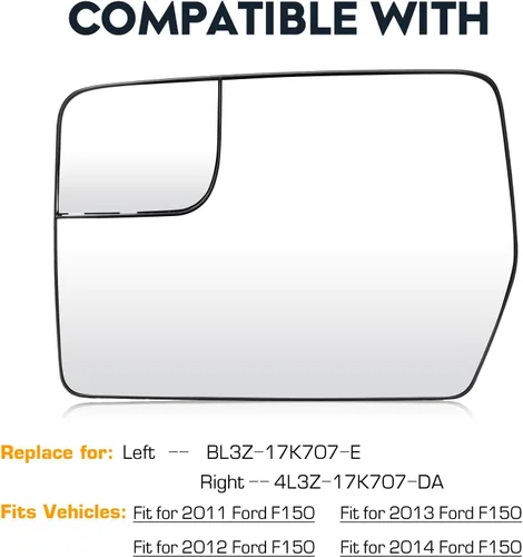 Vista 6 de Espejo calefactable eléctrico del lado izquierdo del conductor y del lado derecho del pasajero para Ford F-150 2011-2014 con soporte trasero, espejo
