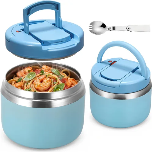Vista 12 de MAXSO Tarro de comida aislado al vacío de 14 onzas con tapa de hebilla de cuchara, termo de sopa para niños para comida caliente, boca ancha, Negro