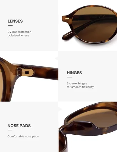Vista 4 de SOJOS Lentes de sol polarizados ovalados de moda para mujeres y hombres, elegantes retro pequeños, estrechos, redondos, para mujer y hombre, SJ2611