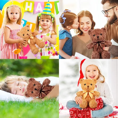 Vista 7 de HyDren 5 piezas de osos de peluche animales suaves juguetes de felpa de San Valentín, 12 pulgadas, lindo oso pequeño y lanudo con capucha y corbatín
