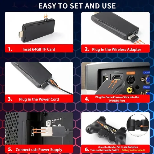 Vista 6 de Consola de juegos retro inalámbrica, más de 20000 juegos, consola de juegos retro clásica M8 64G Plug & Play Video TV Game Stick con controlador