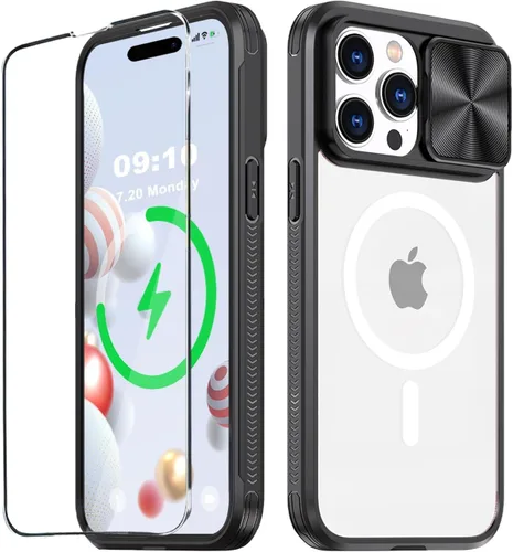 Vista 27 de Funda MagSafe transparente de titanio compatible con iPhone 15 Pro con cubierta deslizante para cámara, imanes fuertes, antiamarilleo, a prueba
