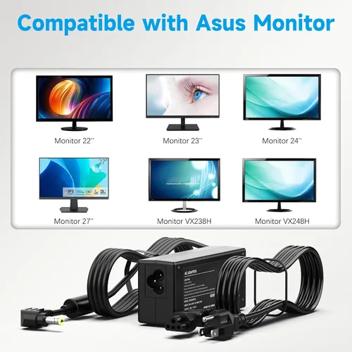 Vista 4 de Cable de alimentación de 19 V 65 W para monitor Asus VS248H-P VG248QE VX238H MX279H ROG PG278Q - Reemplazo del cargador adaptador de CA LJO-EEIH
