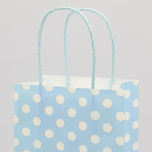 Vista 3 de AZOWA Bolsas de papel azul claro con lunares blancos, pequeñas bolsas de regalo de lunares azul claro para recuerdos de fiesta