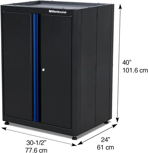 Vista 3 de Sistema de almacenamiento de herramientas de garaje Montezuma - Gabinete base apilable con bloqueo de 2 puertas de 30.5 x 24 pulgadas con pestillos