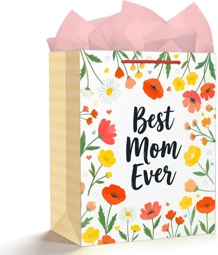 Vista 10 de WaaHome Bolsa de regalo para el día del padre para papá, con papel de seda y asa, 13 x 10.5 x 5.8 pulgadas, bolsa de regalo grande azul para el día