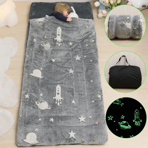Vista 8 de Saco de dormir para niños y niñas que brilla en la oscuridad, saco de dormir luminoso y suave, tapete para siesta preescolar, guardería, jardín
