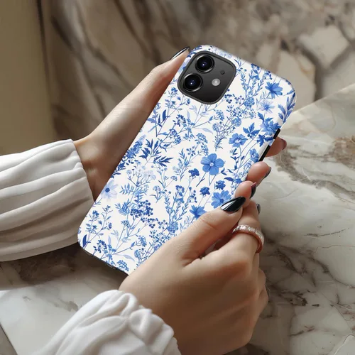 Vista 2 de Funda para iPhone 12 Mini, compatible con carga inalámbrica, protección de doble capa con elegante diseño de flores silvestres, silicona suave +