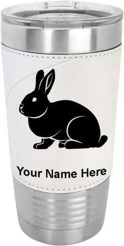 Vista 22 de LaserGram Personalized 20oz Tumbler, Rabbit (Baseball Style) Engraved Gift, Faux Leather Wrap, Vacuum Insulated Stainless Steel, Laser Engraved