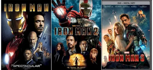 Vista 2 de Marvel's Iron Man One 1 Two 2 Three 3 Complete 3 DVD Movie Set Includes Iron Man Decal